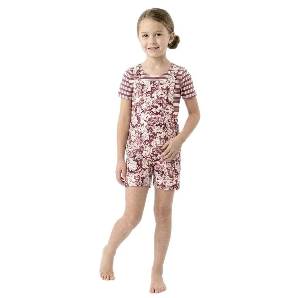 Gilda Marx Y2K 90s Floral Damask Cotton Shortall Biketard Cream Mauve Girls Size